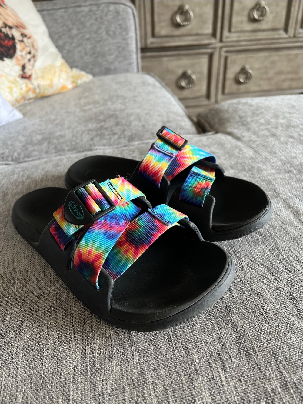 Chaco Rainbow Tie-Dye Slide Sandals - womens 7
